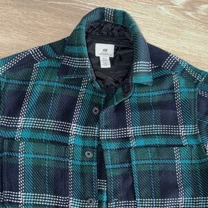 H&M Green and Black Plaid Casual Button Down Shirt